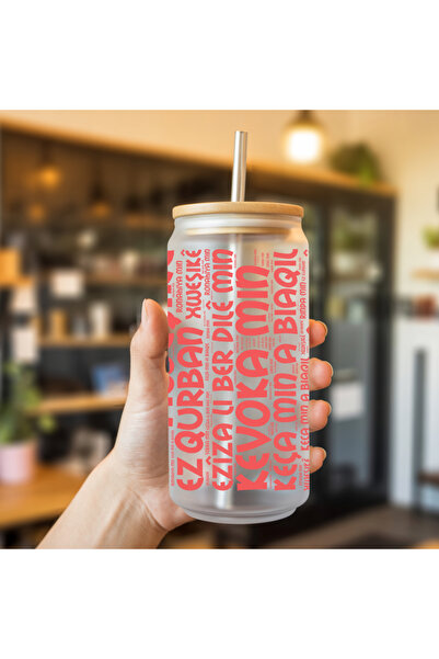 ZERYA Kurdistani Girl's Special Water Bottle with Straw, Writing Words of Love, Water Milk Juice Glass Drinking Bottle (600 ml)