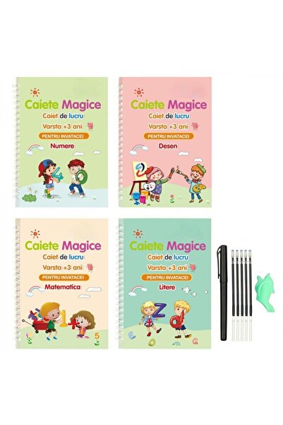 CrisPrint Set 4 Caiete Magice cu Cerneală Dispară + Pix și Rezerve – Învățare...