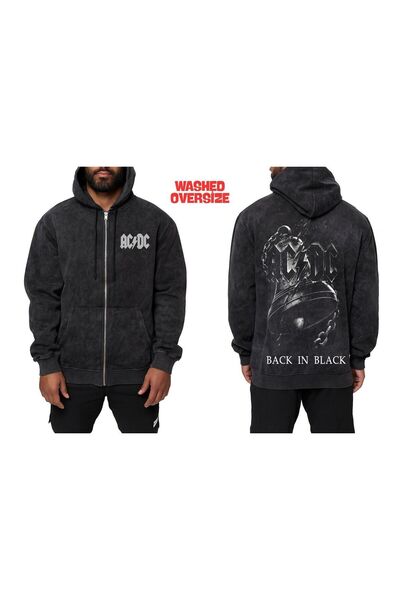 RİSE Ac Dc Washable Zippered Hooded Oversize Cardigan