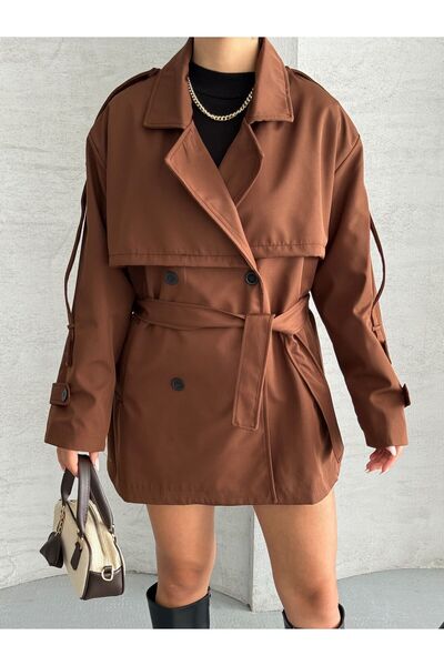 Ekim Store Pelerin Kuşaklı Kısa Trençkot