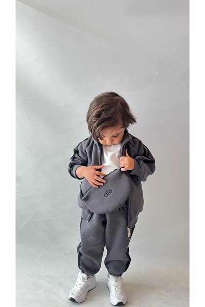 bohemiankids Girls & Boys Alo Logo Top and Bottom Tracksuit Set Gray
