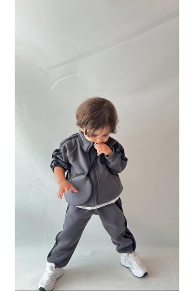 bohemiankids Girls & Boys Alo Logo Top and Bottom Tracksuit Set Gray