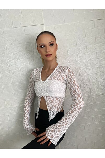 eflora Lace Front Gathered Blouse