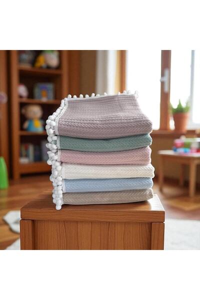 Abelia Baby Organik Pamuklu Ponponlu Bebek Battaniyesi PUDRA