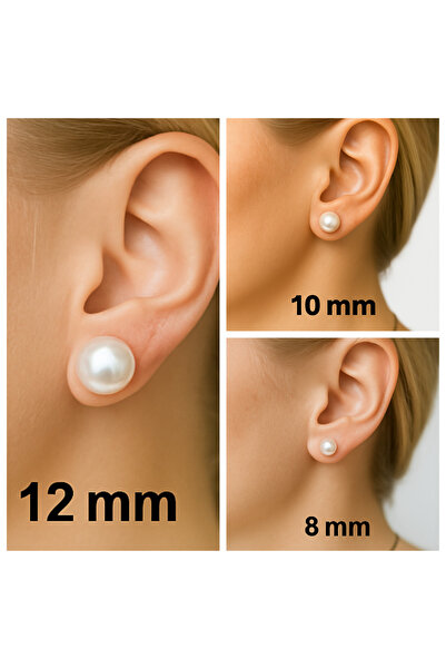 Set Paslanmaz Çelik ( EKONOMİK 3 Çift ) İnci Küpe ( 8 mm - 10 mm - 12 mm )