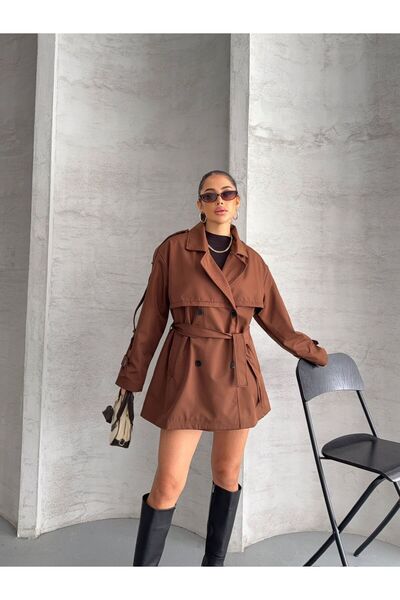 Ekim Store Pelerin Kuşaklı Kısa Trençkot