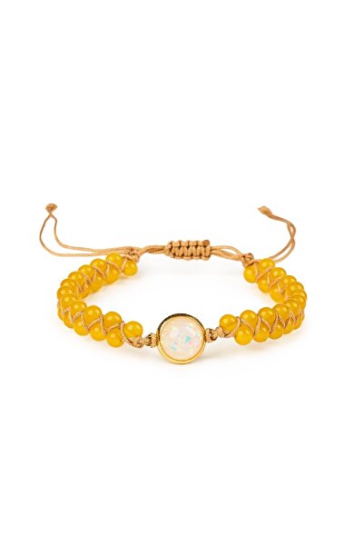 Onuvio Brățară cu pietre și mărgele duble și pandantiv cu lună, Energie și echilibru - Galben
