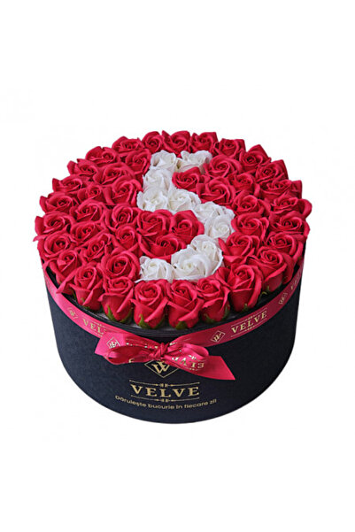 velve Aranjament Floral Etern personalizat cu cifra 5, in cutie rotunda neagr...