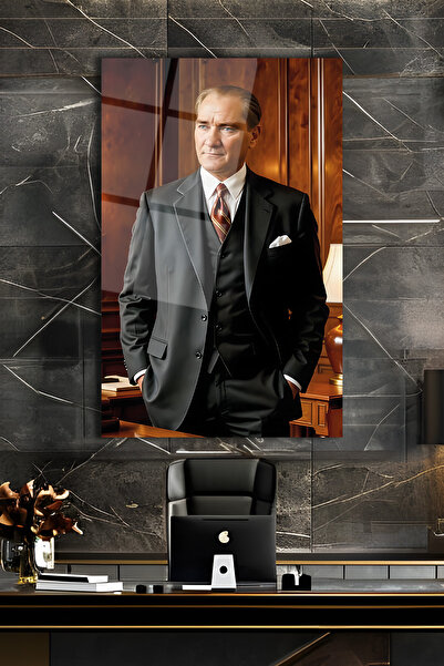 home dekors Atatürk Portresi Dikey Cam Tablo İş Ofis Makam Odası Müdür Odası Hediyelik Büyük Tablo