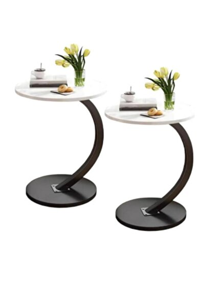 Crestj White C-Shaped Side Table for Sofa and Bed