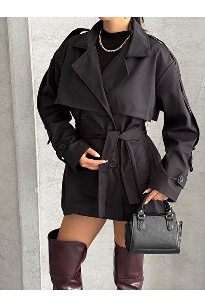 Ekim Store Pelerin Kuşaklı Kısa Trençkot