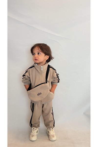 bohemiankids baby wear Girls & Boys Alo Logo Bottom Top Tracksuit Set Brown