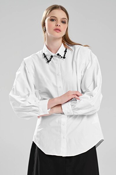 tw3 Cămașă cu mâneci bufante cu detaliu de perle pentru femei