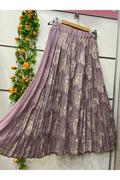 edu collection Chiffon Embroidered Bohemian A-Line Skirt Lined Lilac
