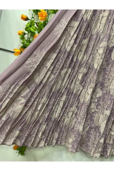 edu collection Chiffon Embroidered Bohemian A-Line Skirt Lined Lilac