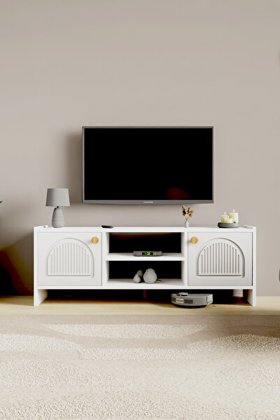 interGO Molde Bohem Tv Sehpası MDF Membran Kapaklı Raflı Tv Ünitesi Televizyon Sehpası