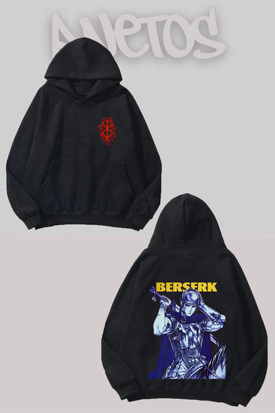 Anetos Berserk 6 Design Negru Față Spate cu imprimeu Swea tricou