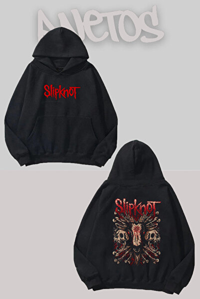 Anetos Slipknot 10 Design Negru Față Spate cu imprimeu Swea tricou