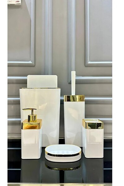 LOKMAN ZÜCCACİYE 5 PARÇA AKRİLİK KARE BANYO SETİ FIRÇA SABUNLUK ÇÖP KOVASI BE...