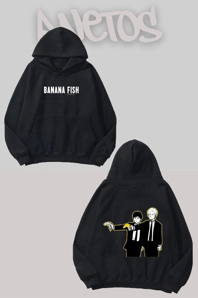 Anetos Banana Fish 5 Design Negru Față Spate cu imprimeu Swea tricou
