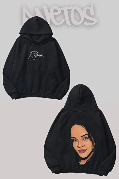 Anetos Rihanna 3 Design Negru Față Spate cu imprimeu Swea tricou