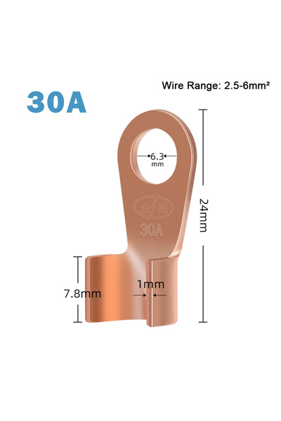 Choice10 10pcs 30A 10/50PCS Copper OT Terminal Non-Insulated Wire Connector B...