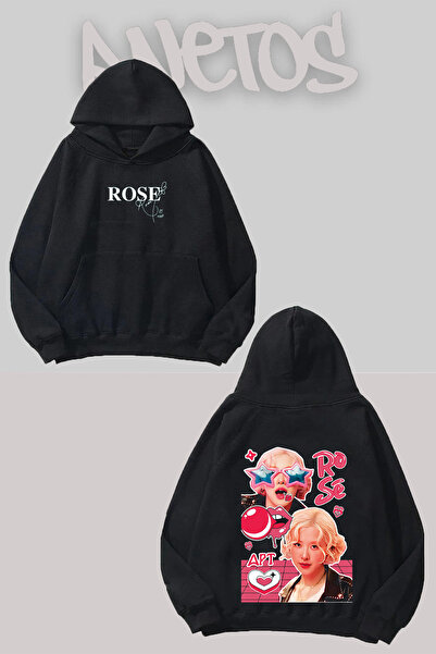 Anetos Blackpink Rose 7 Design Negru Față Spate cu imprimeu Swea tricou