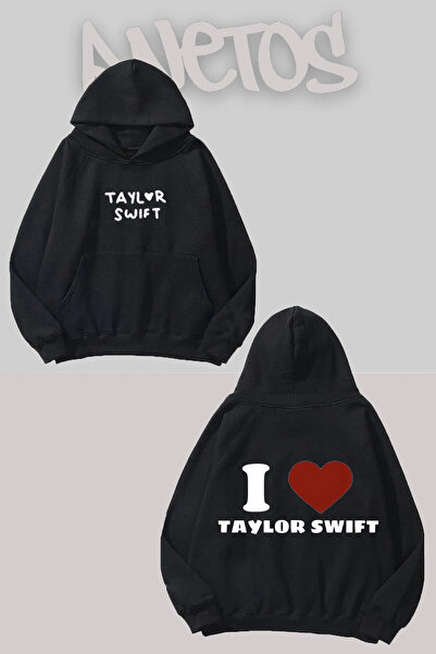 Anetos Taylor Swift 3 Design Negru Față Spate cu imprimeu Swea tricou