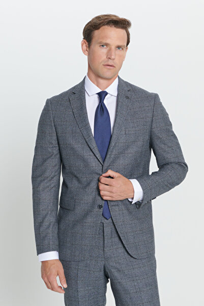 ALTINYILDIZ CLASSICS Slim Fit Slim Fit Patterned Mono Collar Gray-Blue Suit