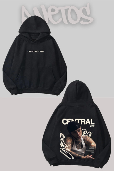 Anetos سويت شيرت مطبوع من الأمام والخلف باللون الأسود من Central Cee Design
