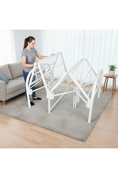 l'elefante Single Size Foldable Metal Platform Bed Frame, 90x190 cm Heavy-Duty Iron Slat Support,