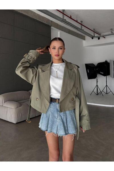 Ekim Store Νέα σεζόν διπλό πέτο Κοντό παλτό με ζώνη