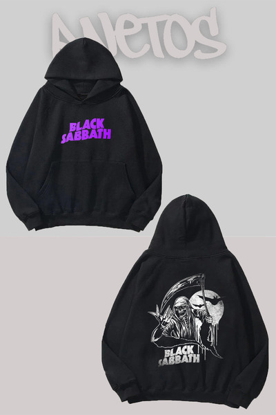 Anetos Black Sabbath 5 Дизайн Черно суитшърт с печат отпред и отзад