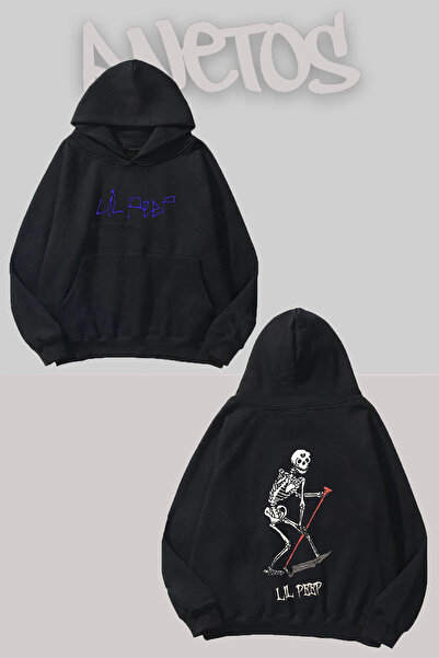 Anetos Lil Peep 5 Design Negru Față Spate cu imprimeu Swea tricou