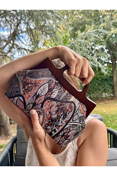 JOPHIEL Penalope Collection - Chain, Wooden Handle Fabric Bag, Clutch, Handbag, Purse