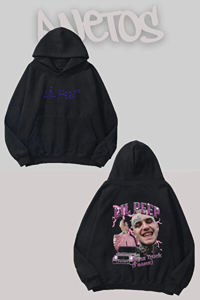 Anetos Lil Peep Design Negru Față Spate cu imprimeu Swea tricou