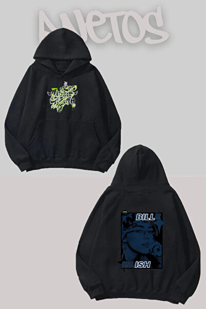 Anetos سويت شيرت بيلي إيليش 9 بتصميم أسود مطبوع من الأمام والخلف