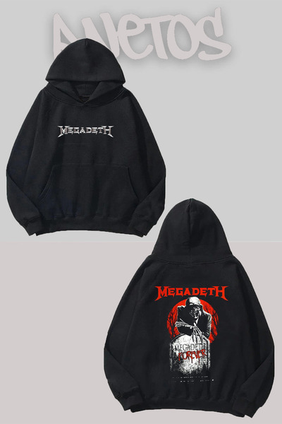 Anetos Megadeth 10 Design Negru Față Spate cu imprimeu Swea tricou