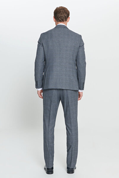 ALTINYILDIZ CLASSICS Slim Fit Slim Fit Patterned Mono Collar Gray-Blue Suit