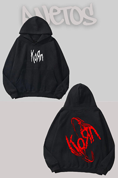Anetos Φούτερ Korn 18 Design Μαύρο Μπροστινό Πίσω με τύπωμα