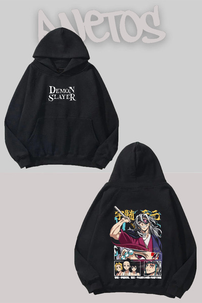 Anetos Demon Slayer 2 Design Negru Față Spate cu imprimeu Swea tricou