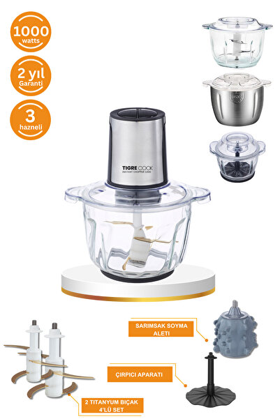 DEKORANLA 2.3 L cam ve çelik hazneli çok fonksiyonlu doğrayıcı, ek hazne ile ...