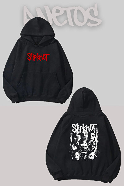 Anetos Slipknot 5 Design Negru Față Spate cu imprimeu Swea tricou