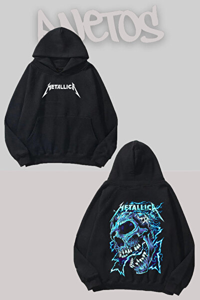 Anetos Metallica 21 Design Negru Față Spate cu imprimeu Swea tricou
