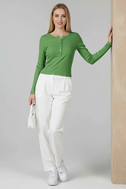 hibiscus Snap Detailed Blouse Green T4343