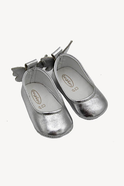 Beybium Genuine Leather Butterfly Decorated Baby Ballet Moccasin Silver