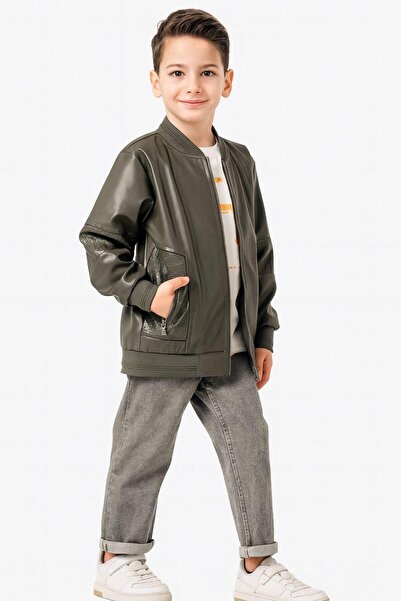 VAJESTO Îmbrăcăminte pentru băieți kaki Pantaloni lungi aspect de piele Jache...