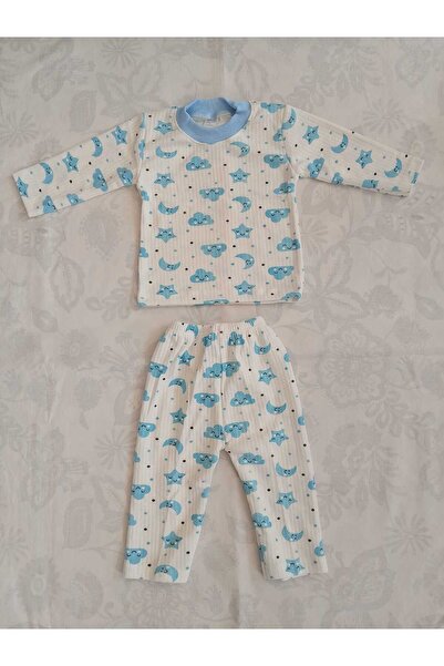 LEVENT BEBE Raporlu Bulutlu Ay Baskılı 1/3 Yaş Çocuk Pijama Takımı