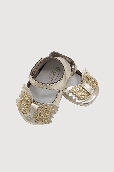 Beybium Baby Girl Velcro Genuine Leather Gold Bow Booties Shoes