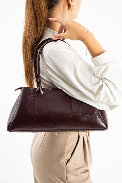 Grsbags Bordo Kadın Çanta Suni Deri Fermuarlı El ve Omuz çantası